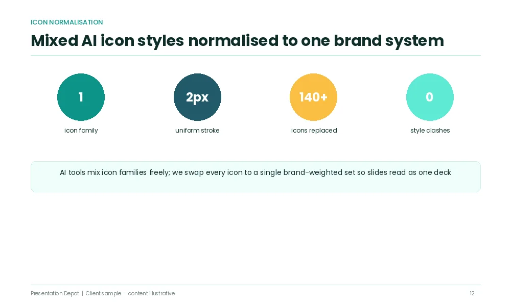 Ai icon style normalised brand system slide
